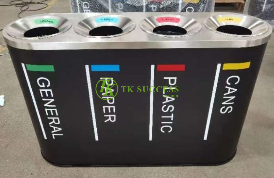 Black Powder Coated Stainless Steel Recycle Bin 4 in 1